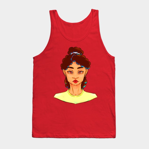 Pretty Girl With Curly Brown Hair And Bright Brown Eyes Tank Top by Lillama Sketch